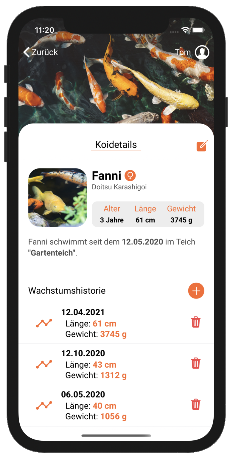 Informationen von den in KoiControl gespeicherten Kois