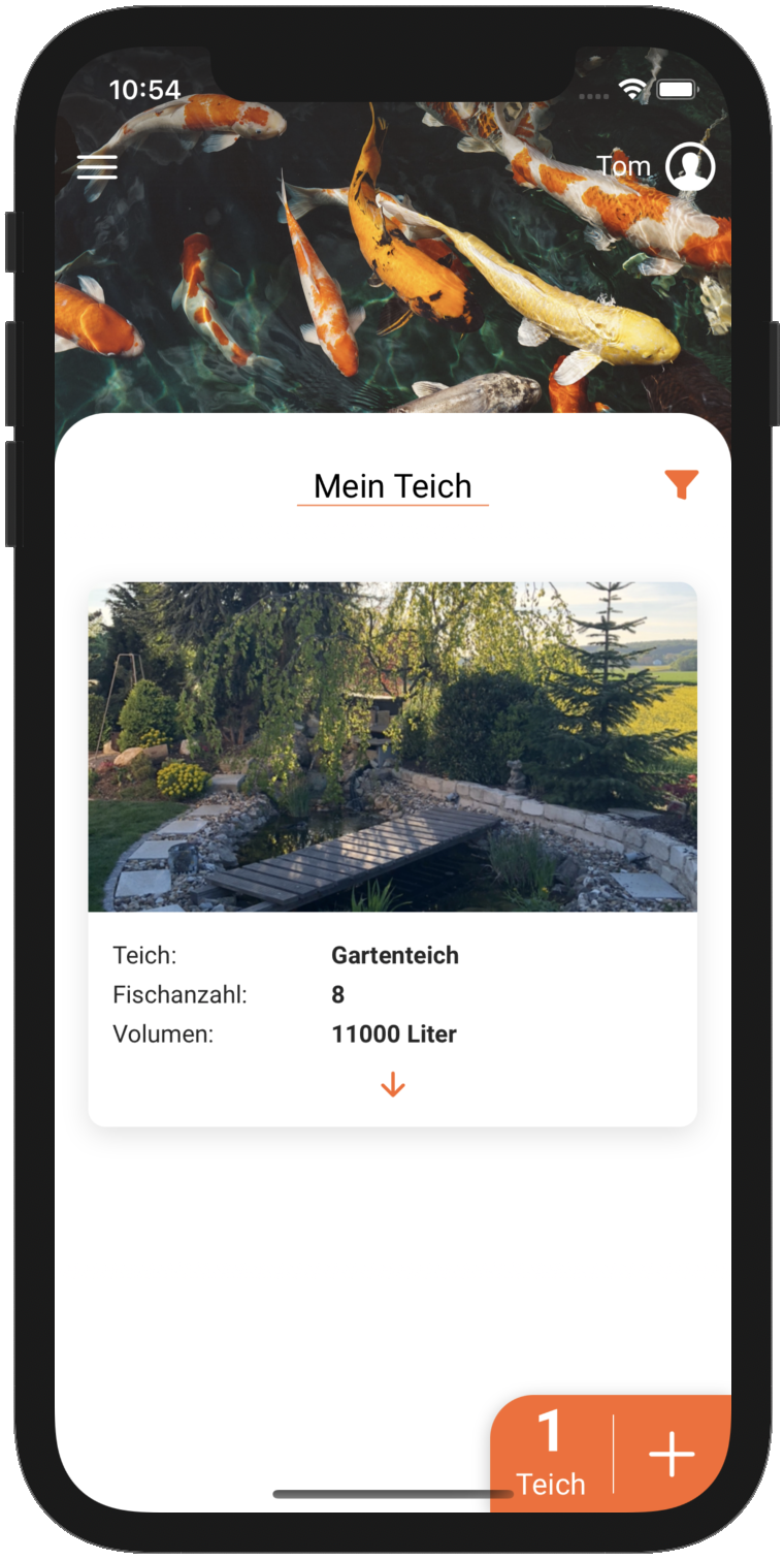 Übersicht über alle Teich in der App