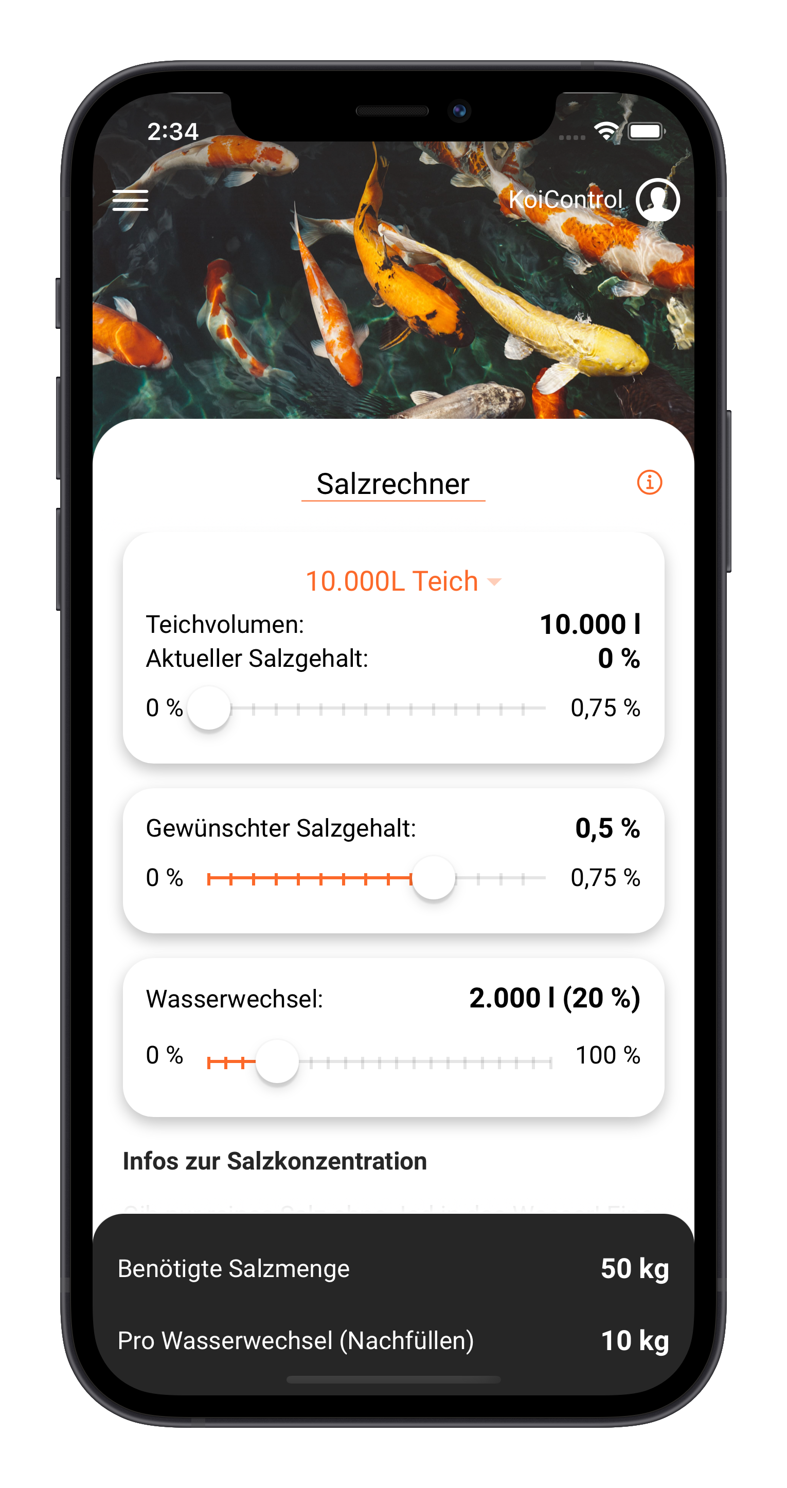 Salzrechner in der App