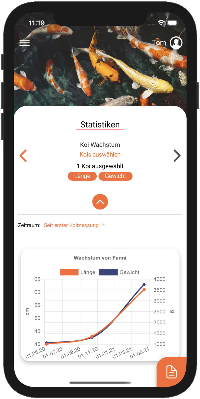 Statistikfunktion der App dargestellt als Graph